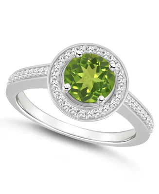 Macy's Peridot (1-1/2 ct. t.w.) and Diamond (1/5 Halo Ring Sterling Silver