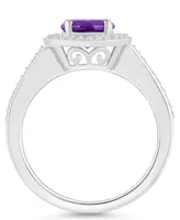 Macy's Amethyst (1-1/4 ct. t.w.) and Diamond (1/5 Halo Ring Sterling Silver
