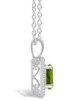 Macy's Peridot (1-1/2 ct. t.w.) and Diamond (1/8 ct. t.w.) Halo Pendant Necklace in Sterling Silver