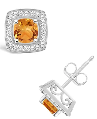 Macy's Citrine (1 ct. t.w.) and Diamond (1/5 ct. t.w.) Halo Studs in Sterling Silver