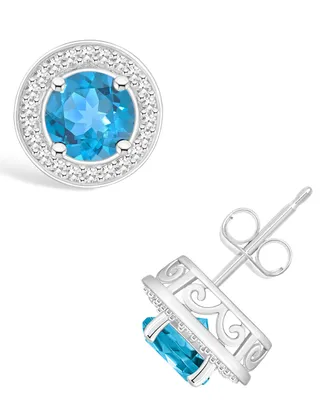 Macy's Blue Topaz (2-1/3 ct. t.w.) and Diamond (1/5 ct. t.w.) Halo Studs in Sterling Silver