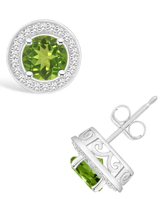 Macy's Peridot (1-9/10 ct. t.w.) and Diamond (1/5 ct. t.w.) Halo Studs in Sterling Silver