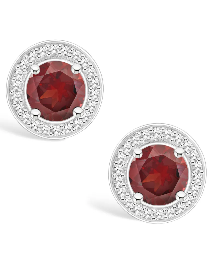 Macy's Garnet (2-1/5 ct. t.w.) and Diamond (1/5 ct. t.w.) Halo Studs in Sterling Silver
