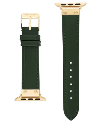 Anne Klein Women's Green Genuine Leather Band Compatible with 38/40/41mm Apple Watch - Green, Gold