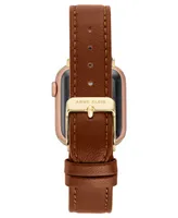 Anne Klein Women's Brown Genuine Leather Band Compatible with 42/44/45/Ultra/Ultra 2 Apple Watch - Brown, Gold