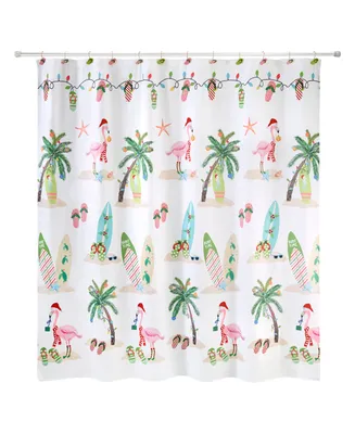 Avanti Flamingo Jingle Holiday Printed Shower Curtain, 72" x 72"