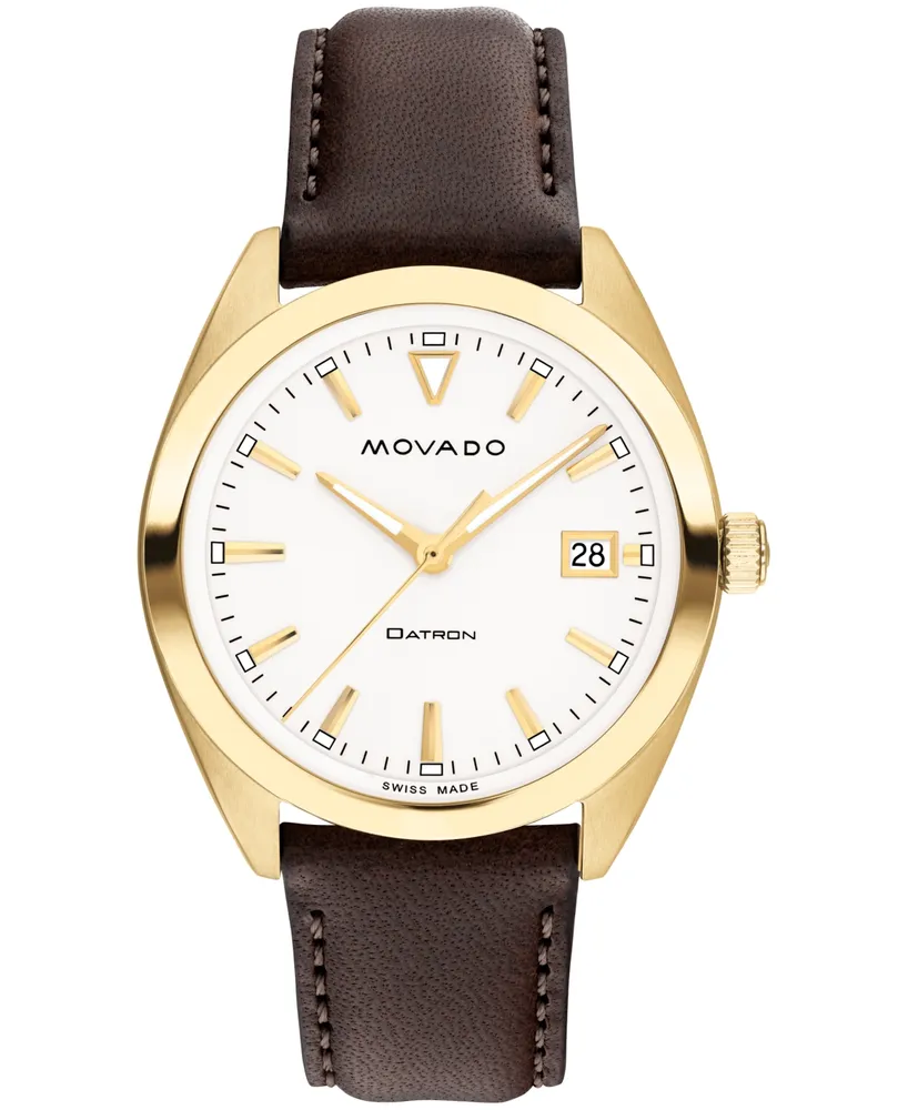 Movado Men's Heritage Datron Swiss Quartz Chocolate Genuine Leather Strap Watch 39mm