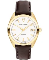 Movado Men's Heritage Datron Swiss Quartz Chocolate Genuine Leather Strap Watch 39mm