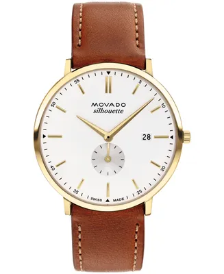 Movado Men's Heritage Silhouette Swiss Quartz Cognac Genuine Leather Strap Watch 40mm
