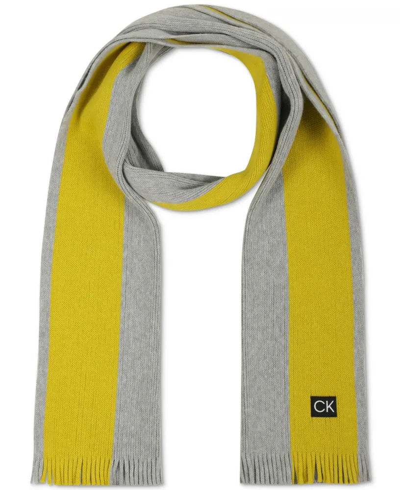 Calvin Klein Men's Thick Wool Blend Side Stripe Logo Scarf