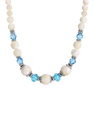 2028 Aqua and Mother Of Pearl Adjustable Necklace