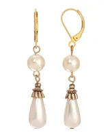 2028 Imitation Pearl Crystal Accent Drop Earrings