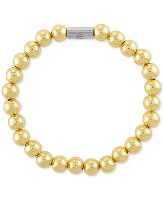 Esquire Men's Jewelry Polished Bead Stretch Bracelet in Sterling Silver & 14k Gold-Plate, Created for Macy's