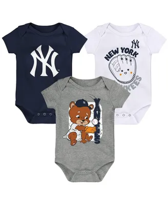 Newborn and Infant Boys Girls Navy, White, Gray New York Yankees Change Up 3-Pack Bodysuit Set