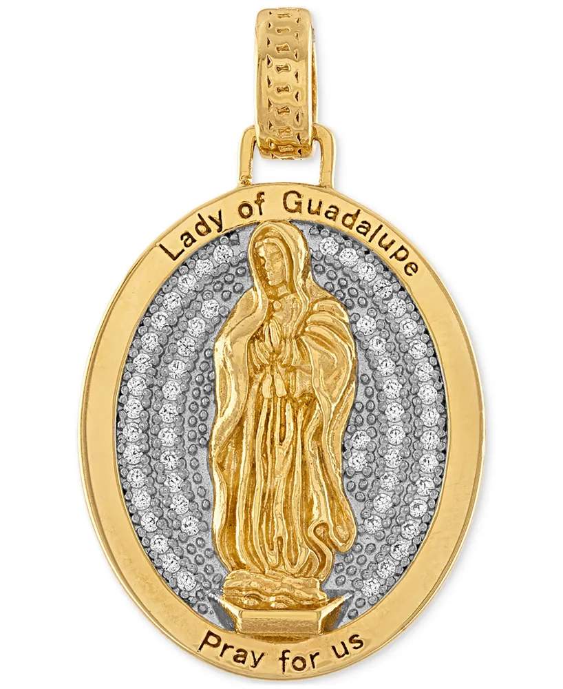 Esquire Men's Jewelry Cubic Zirconia Our Lady of Guadalupe Amulet Pendant in Sterling Silver & 14k Gold-Plate, Created for Macy's