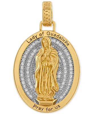 Esquire Men's Jewelry Cubic Zirconia Our Lady of Guadalupe Amulet Pendant in Sterling Silver & 14k Gold-Plate, Created for Macy's