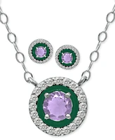 Giani Bernini 2-Pc. Set Blue Topaz, Cubic Zirconia & Enamel Pendant Necklace Matching Stud Earrings (Also Amethyst, Lab-Created Ruby, Lab