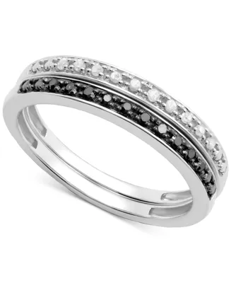 2-Pc Set Black Diamond (1/10 ct. t.w.) & White Diamond (1/10 ct. t.w.) Stack Rings in Sterling Silver