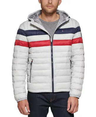 Tommy Hilfiger Men's Quilted Color Blocked Hooded Puffer Jacket