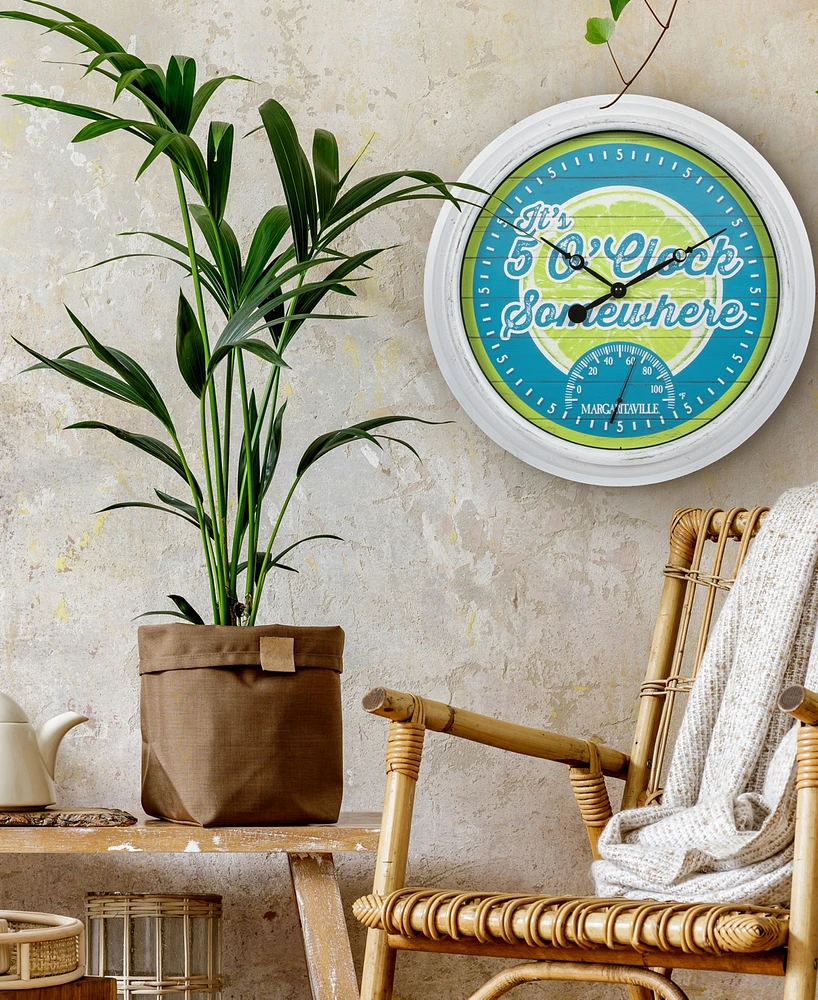 La Crosse Technology 433-3841MV2T 15.75" Margaritaville Indoor, Outdoor Wall Clock with Temp It's 5 O'Clock Somewhere