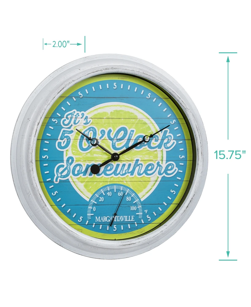 La Crosse Technology 433-3841MV2T 15.75" Margaritaville Indoor, Outdoor Wall Clock with Temp It's 5 O'Clock Somewhere