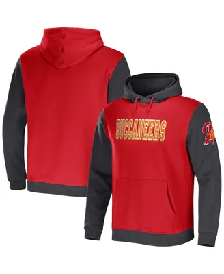 Men's Nfl x Darius Rucker Collection by Fanatics Red, Charcoal Tampa Bay Buccaneers Colorblock Pullover Hoodie