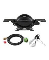 Weber Q 1200 Gas Grill (Black) With Adapter Hose And 3-Piece Grilling Tool Set