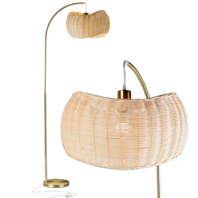 Brightech Wave Pendant Led Unique Arc Floor Lamp with Rattan-Style Wicker Shade - Antique