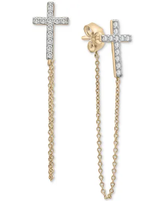 Wrapped Diamond Cross Chain Front to Back Drop Earrings (1/4 ct. t.w.) in 10k Gold, Created for Macy's