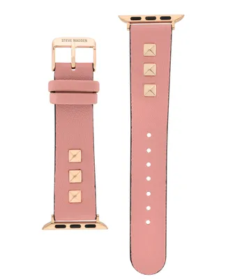 Steve Madden Women's Pink Faux Leather Stud Accented Band Compatible with 42/44/45/Ultra/Ultra 2 Apple Watch - Pink, Rose Gold
