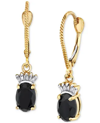 Onyx & Diamond (1/10 ct. t.w.) Leverback Drop Earrings in 14k Gold