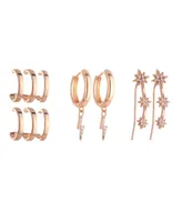 Nicole Miller Crystal Stones with Gold-Tone Ear Cuff, Crawler and Hoop trio Earrings Set, 6 pieces - Gold