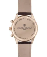 Frederique Constant Men's Swiss Chronograph Brown Leather Strap Watch 40mm