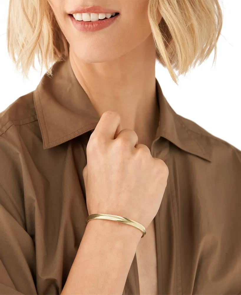 Fossil Sadie Linear Texture Gold-tone Stainless Steel Bangle Bracelet - Gold