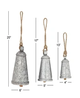 Rosemary Lane Black Metal Bohemian Decorative Cow Bell with Jute Hanging Rope Set 3 Pieces