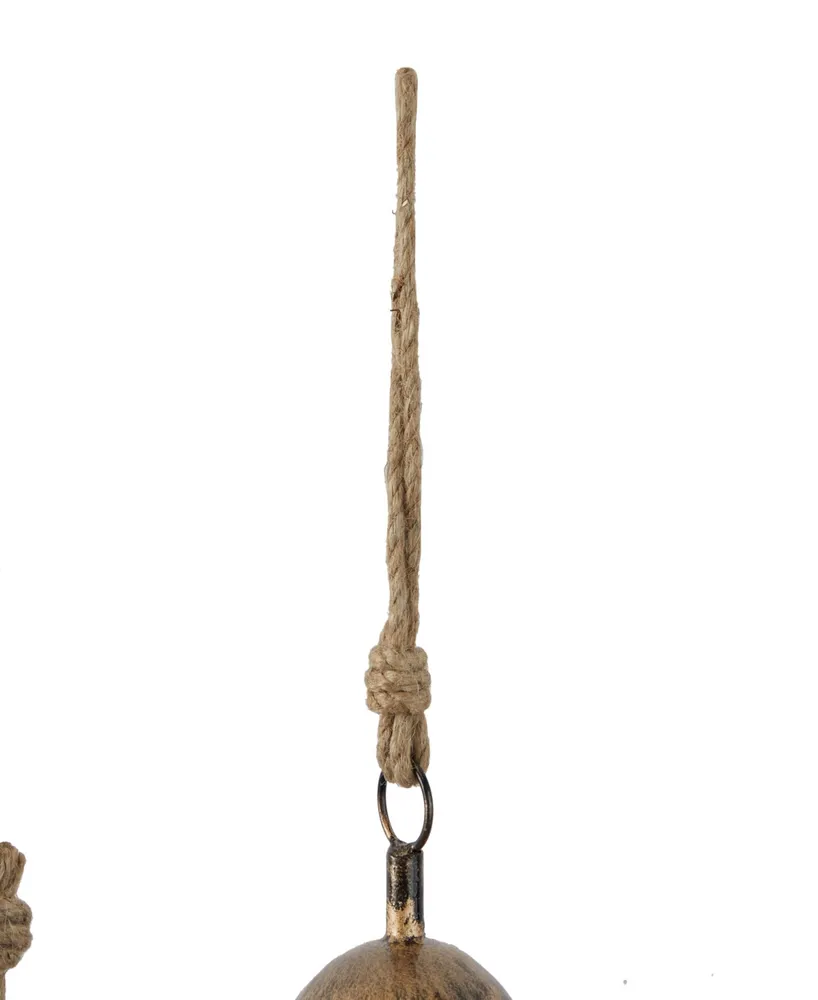 Rosemary Lane Gold-Tone Metal Bohemian Decorative Cow Bell with Jute Hanging Rope Set 3 Pieces - Gold