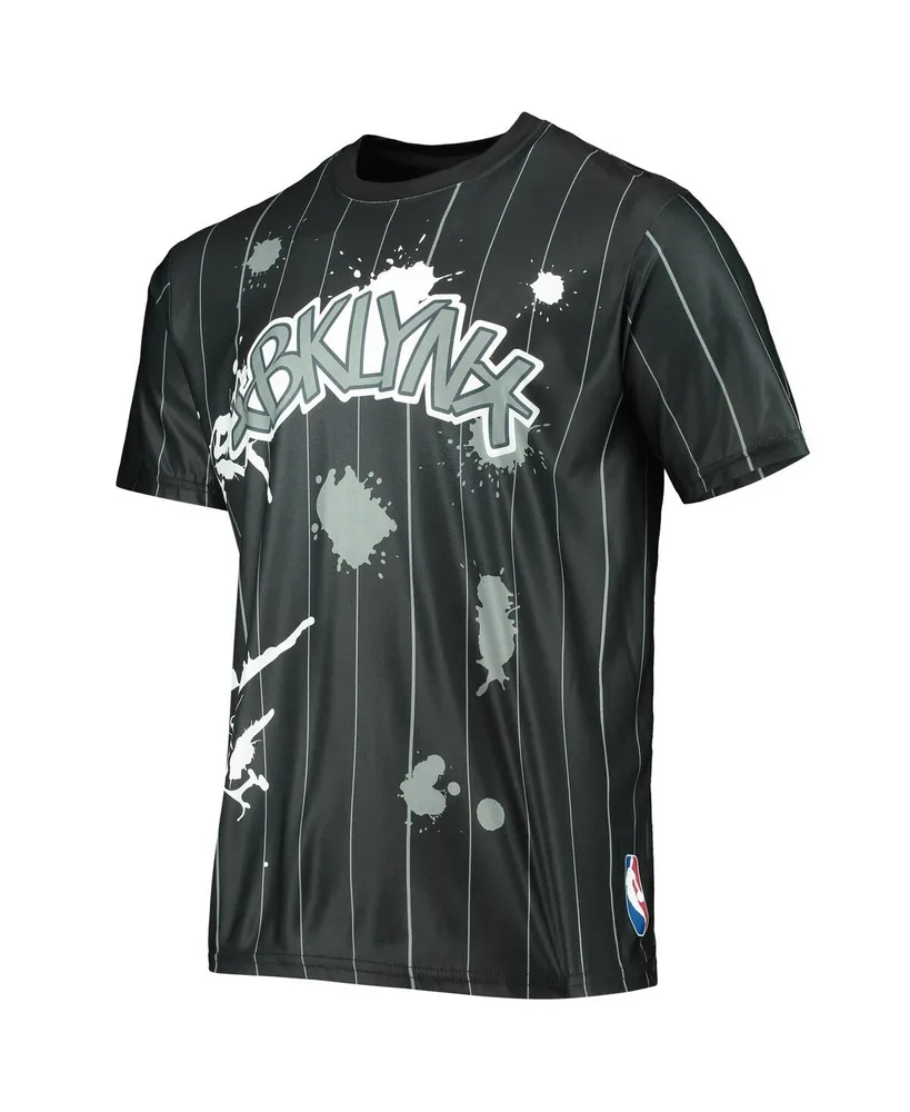 Men's Black Brooklyn Nets Striped Splatter T-shirt