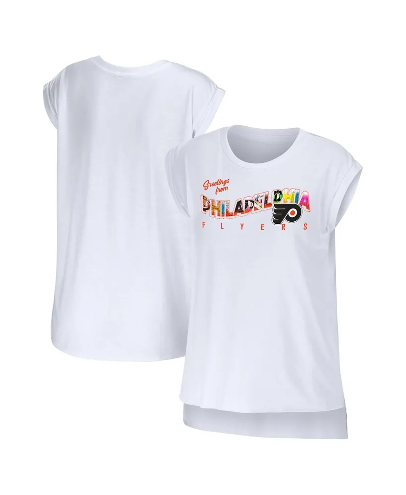 Women's Wear by Erin Andrews White Philadelphia Flyers Greetings From Muscle T-shirt