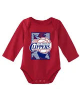 Newborn and Infant Boys Girls Mitchell & Ness Royal, Red La Clippers 3-Piece Hardwood Classics Bodysuits Cuffed Knit Hat Set