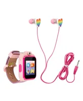 Playzoom Kid's Rainbow Glitter Corgi Dog Silicone Strap Touchscreen Smart Watch 42mm with Earbuds Gift Set
