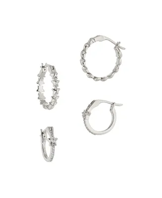 Ava Nadri Small Hoop Earrings in Silver-Tone Brass Set 4 Pieces - Silver