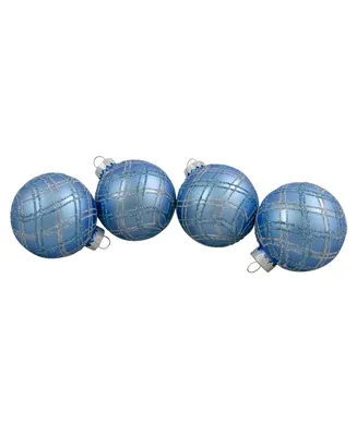 Northlight 4 Count Plaid Glitter Glass Christmas Ornament Ball 70mm Set, 2.75"