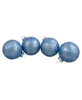 Northlight 4 Count Plaid Glitter Glass Christmas Ornament Ball 70mm Set, 2.75"