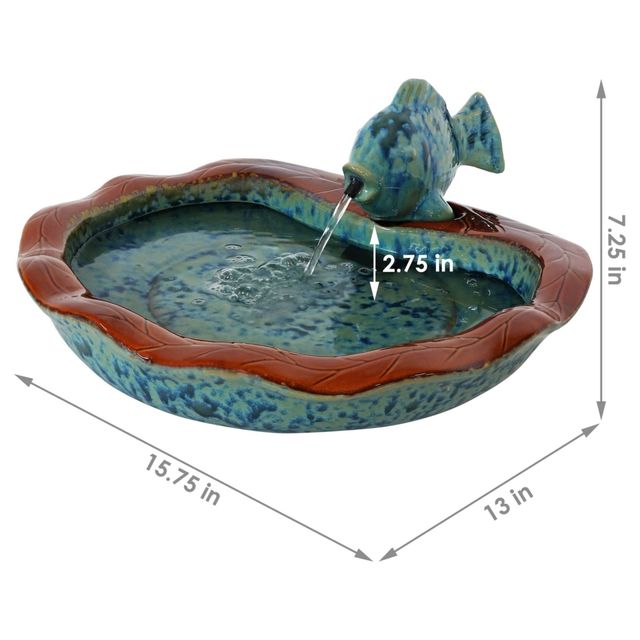 Sunnydaze Decor Fish Glazed Ceramic Outdoor Water Fountain