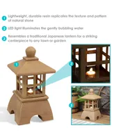 Sunnydaze Decor Asian Pagoda Resin Outdoor Water Fountain with Led Lights - 23 in