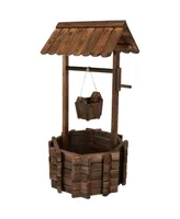 Sunnydaze Decor 45 in 2-Tier Wooden Fir Wishing Well Hanging Garden Planter