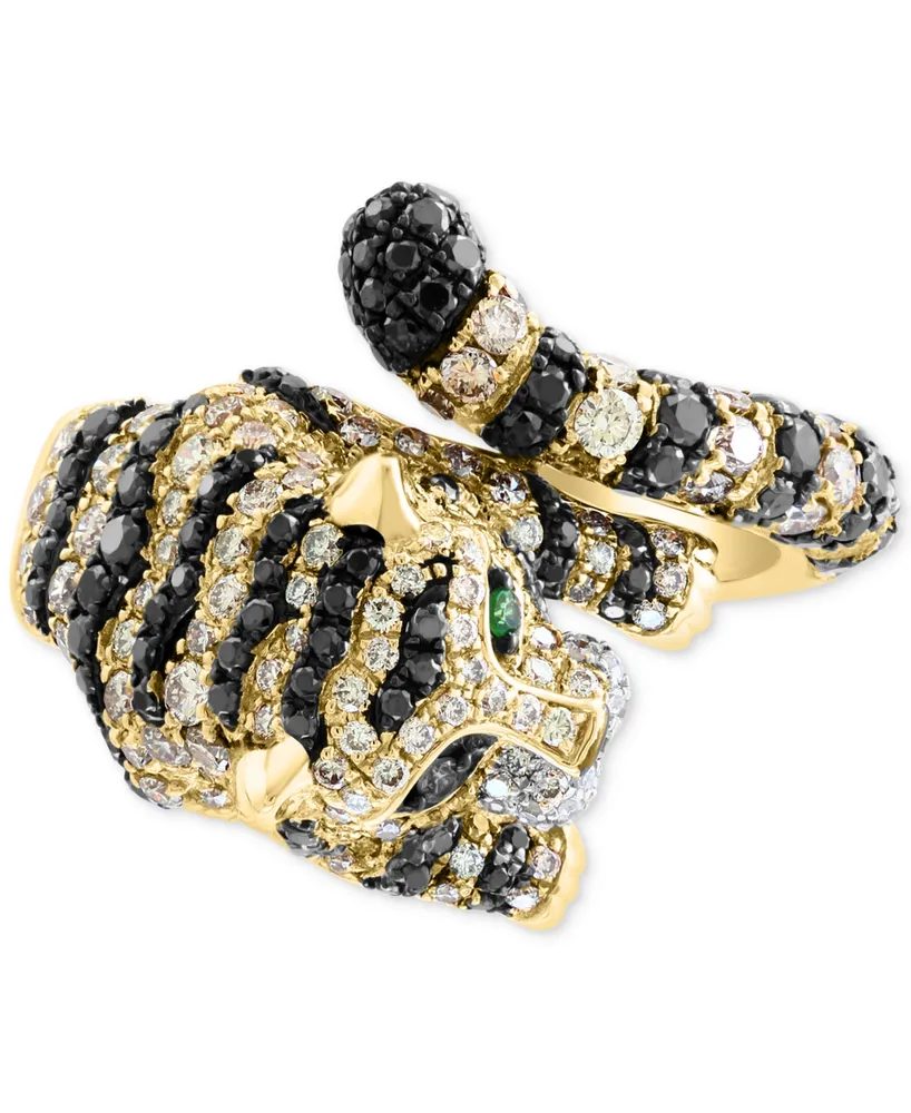 Effy Espresso & Black Diamond (1-1/2 ct. t.w.) & Tsavorite Accent Tiger Ring in 14k Gold