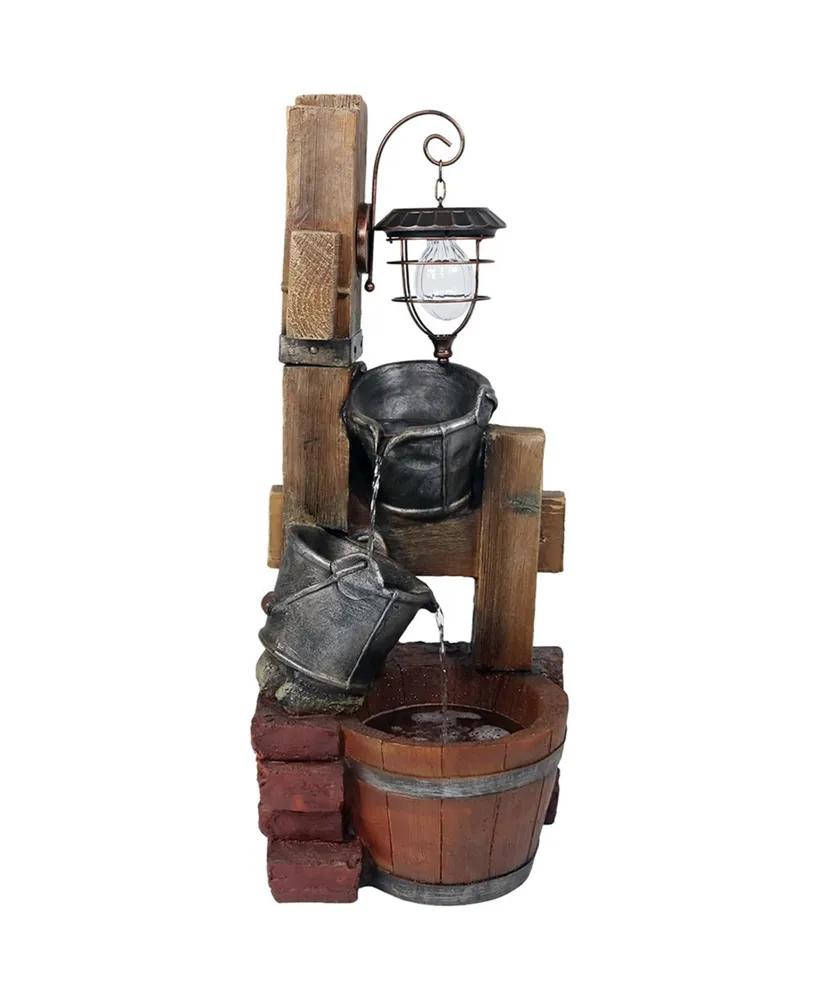 Sunnydaze Decor Rustic Pouring Buckets Water Fountain and Solar Lantern - 34 in