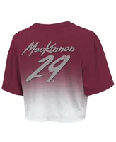Women's Majestic Threads Nathan MacKinnon Burgundy Colorado Avalanche 2022 Stanley Cup Champions Dip Dye Boxy Crop T-shirt