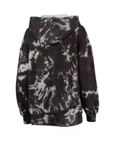 Women's Majestic Threads Black Brooklyn Nets Burble Tie-Dye Tri-Blend Pullover Hoodie